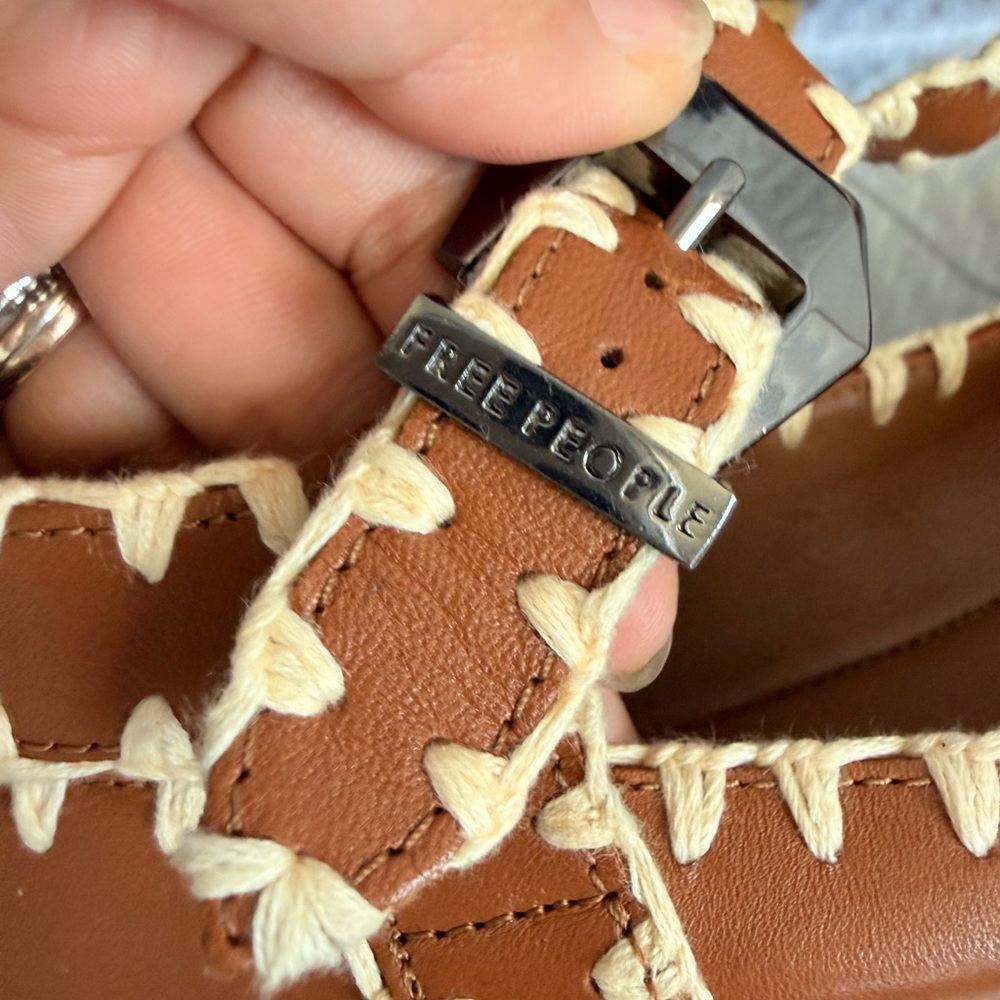 Free People NEW Crochet Mystic Mary Jane Ballet Flats Brown 100%Leather 7.5 - Picture 4 of 10